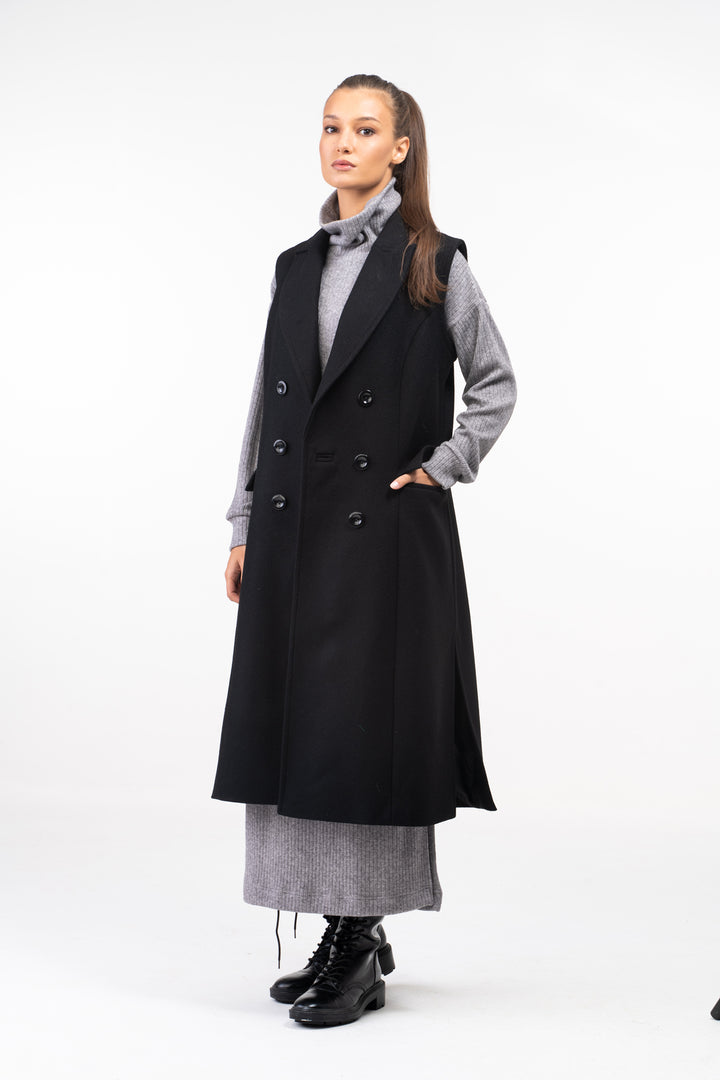 Long Double Breasted Wool Waistcoat