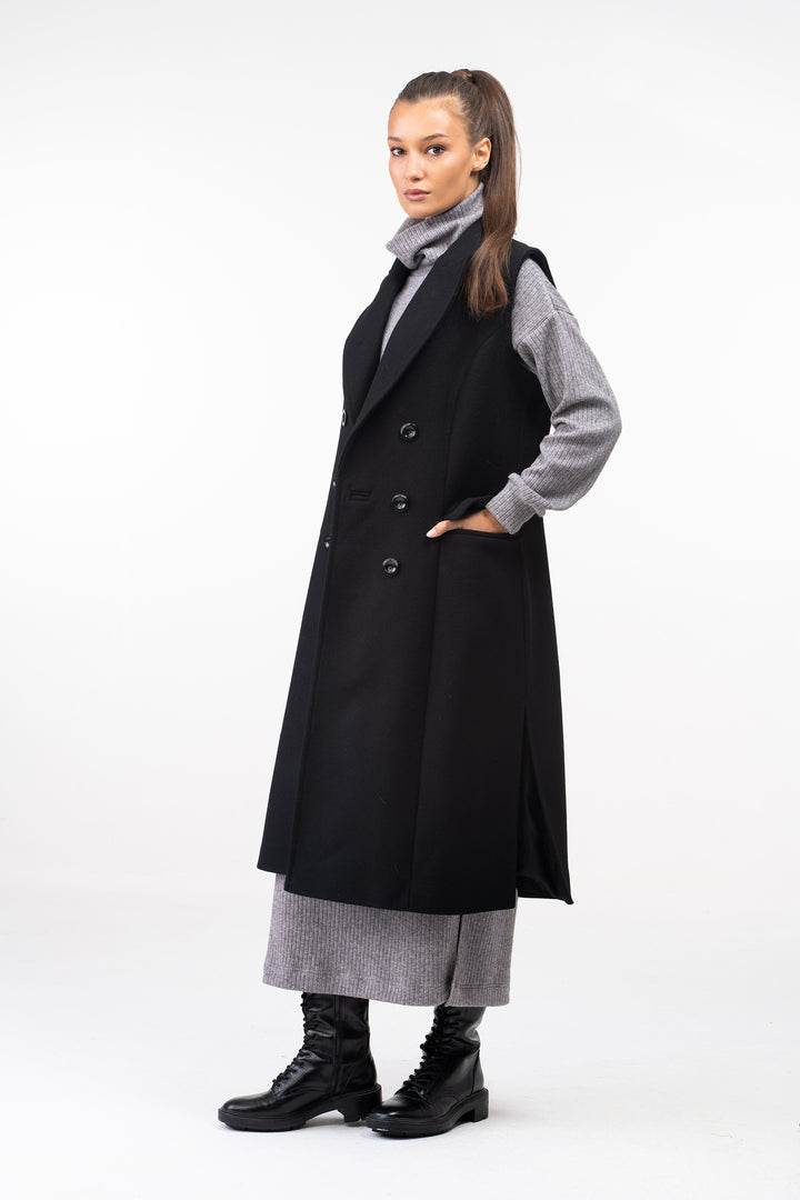 Long Double Breasted Wool Waistcoat