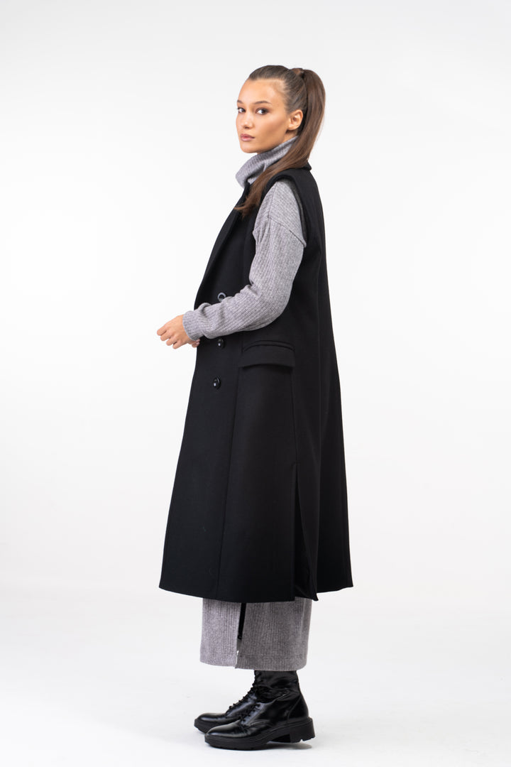 Long Double Breasted Wool Waistcoat