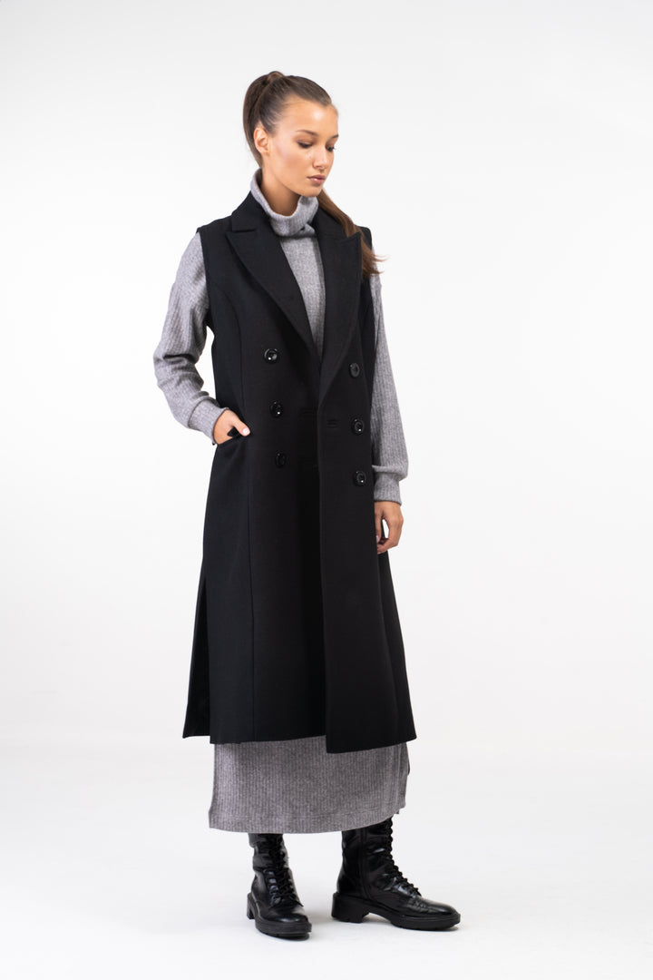 Long Double Breasted Wool Waistcoat