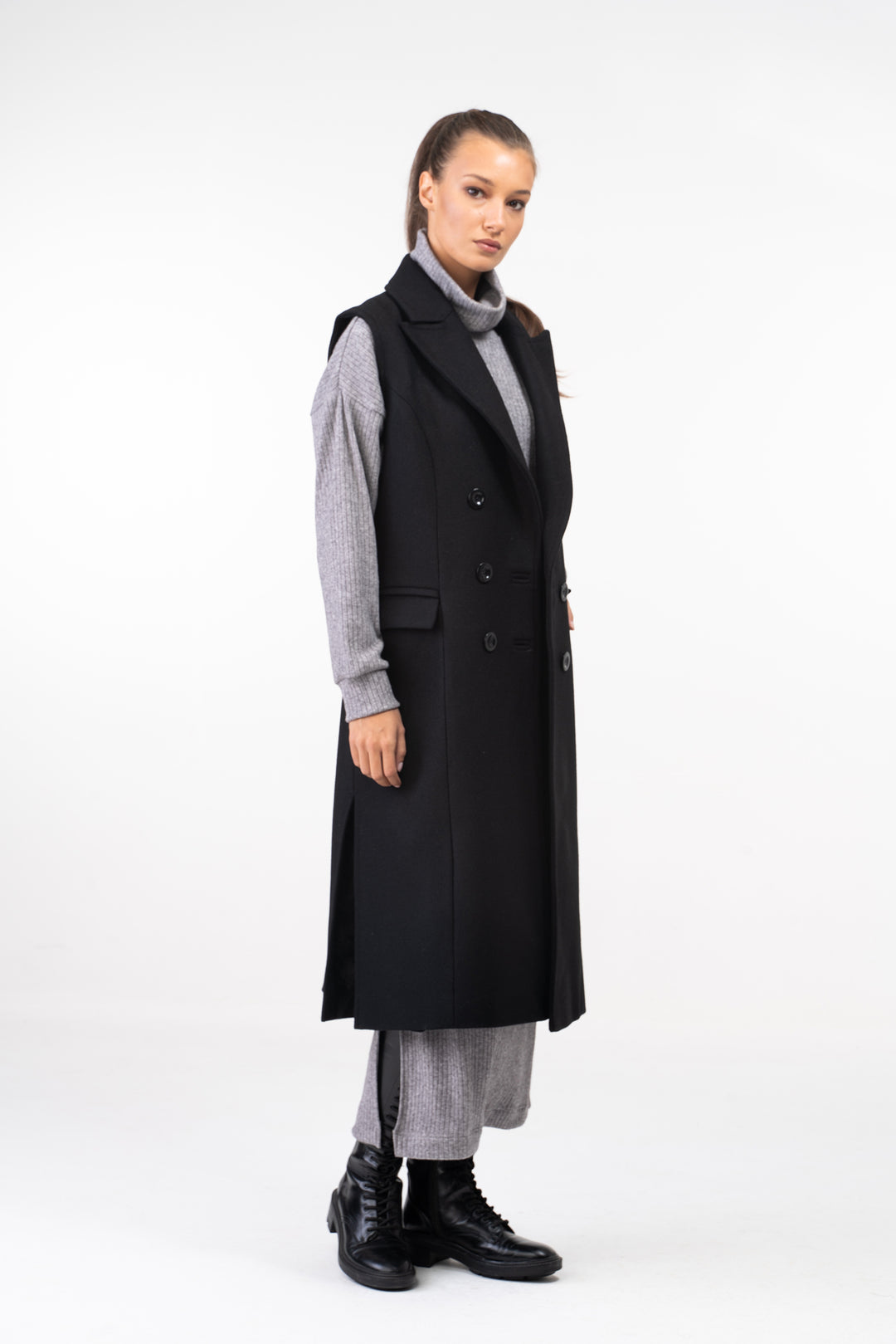 Long Double Breasted Wool Waistcoat