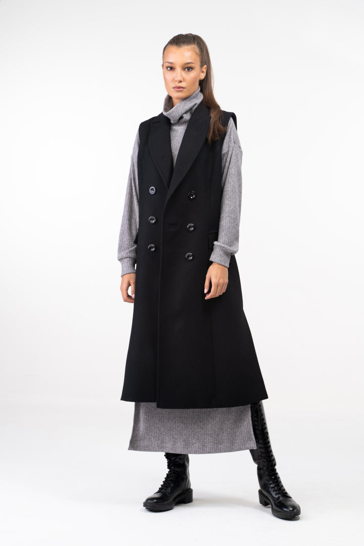 Long Double Breasted Wool Waistcoat