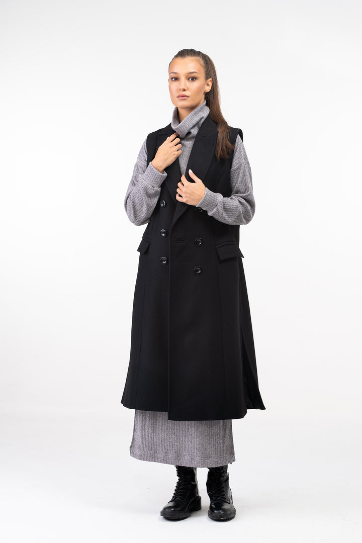 Long Double Breasted Wool Waistcoat