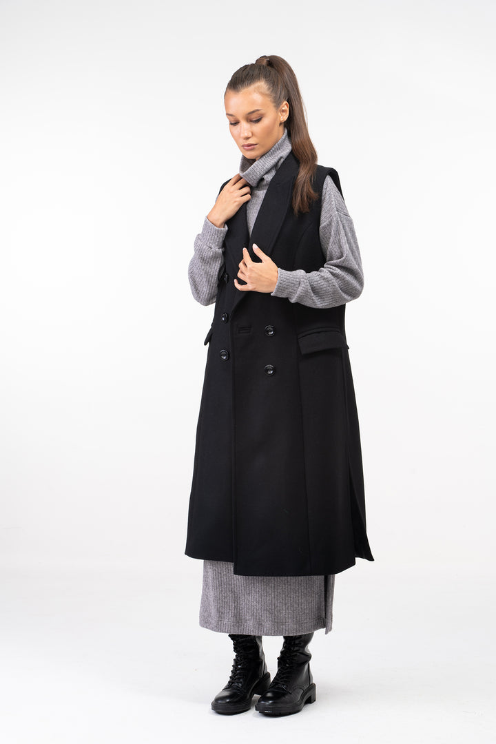 Long Double Breasted Wool Waistcoat