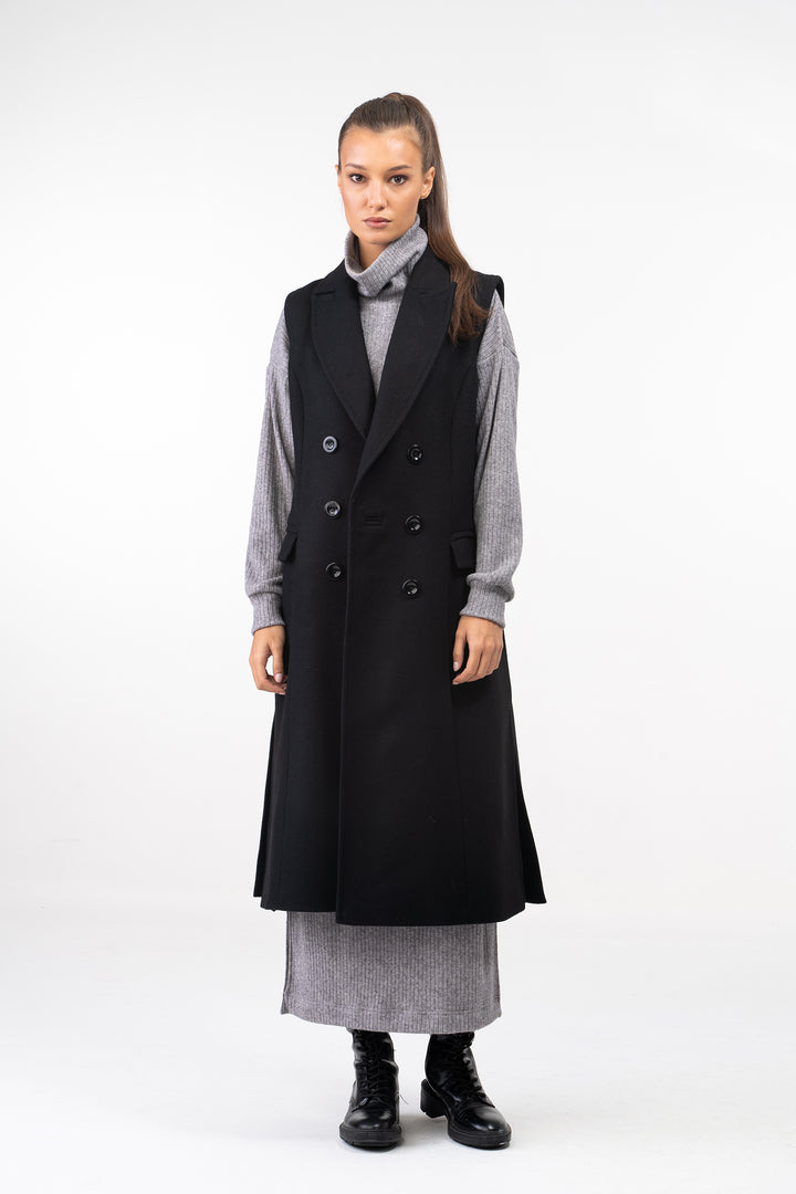 Long Double Breasted Wool Waistcoat