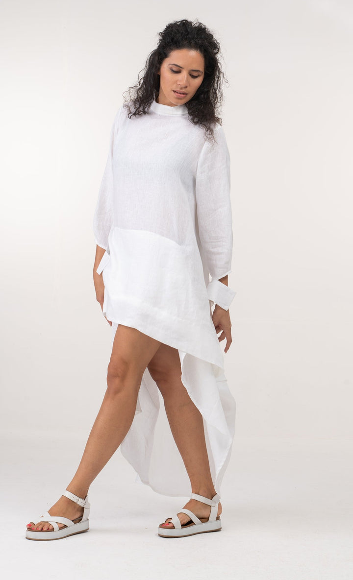 White Asymmetrical Summer Boho Linen Dress