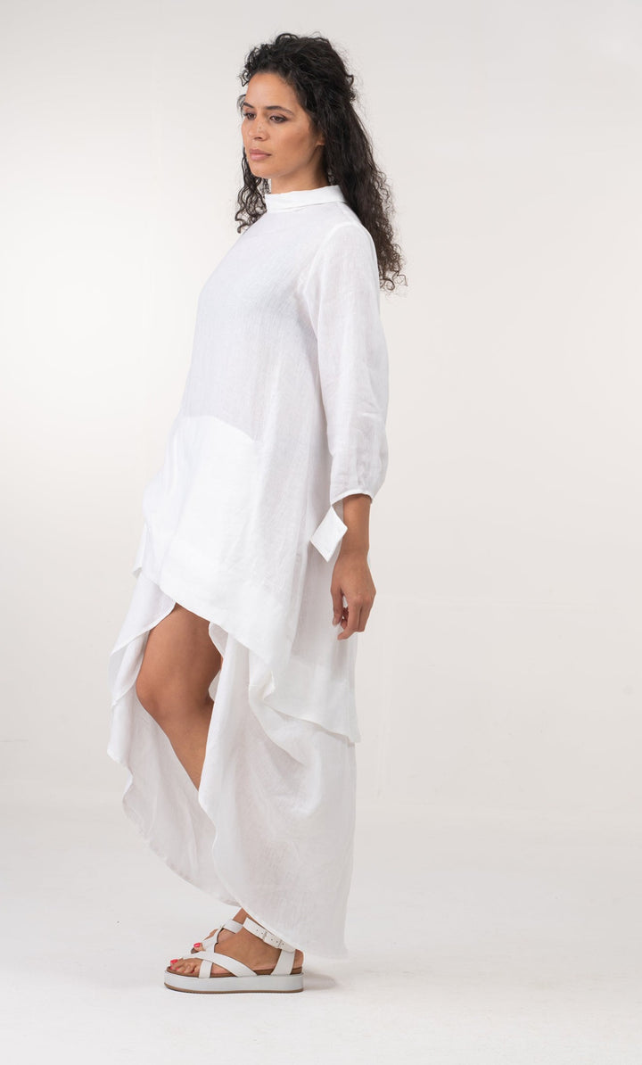 White Asymmetrical Summer Boho Linen Dress