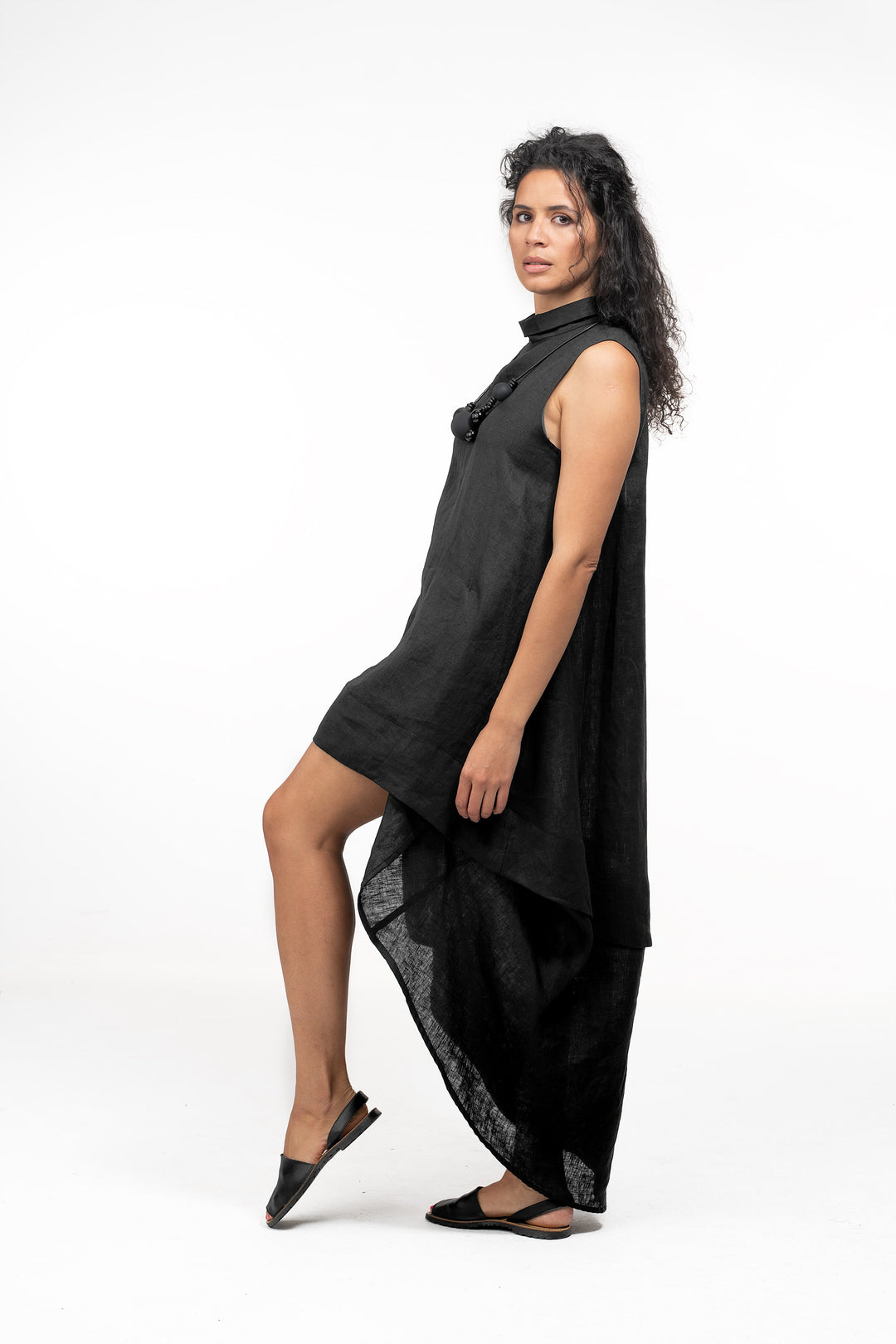 Avant Garde Black Summer Linen Dress