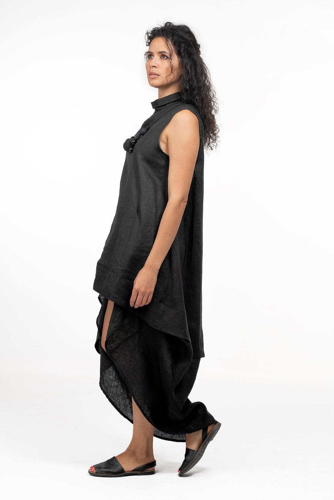 Avant Garde Black Summer Linen Dress