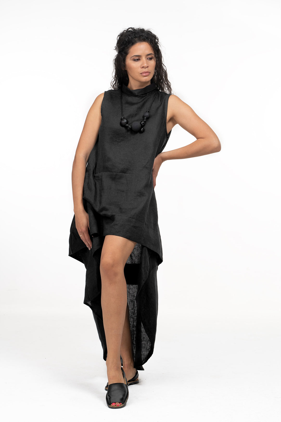 Avant Garde Black Summer Linen Dress