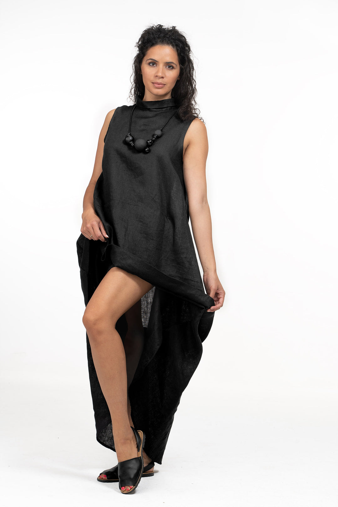 Avant Garde Black Summer Linen Dress