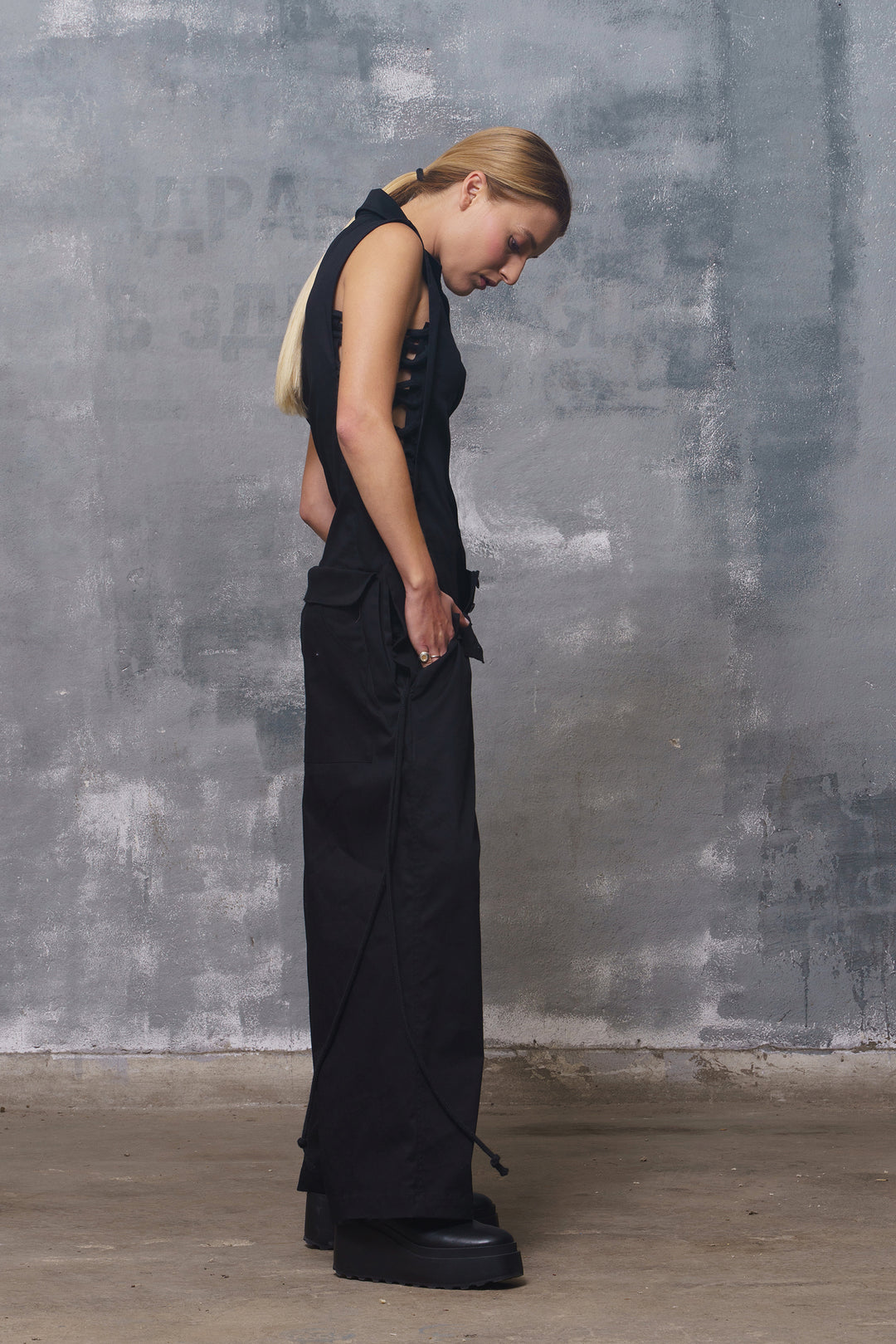 Avant Garde Black Harem Overalls