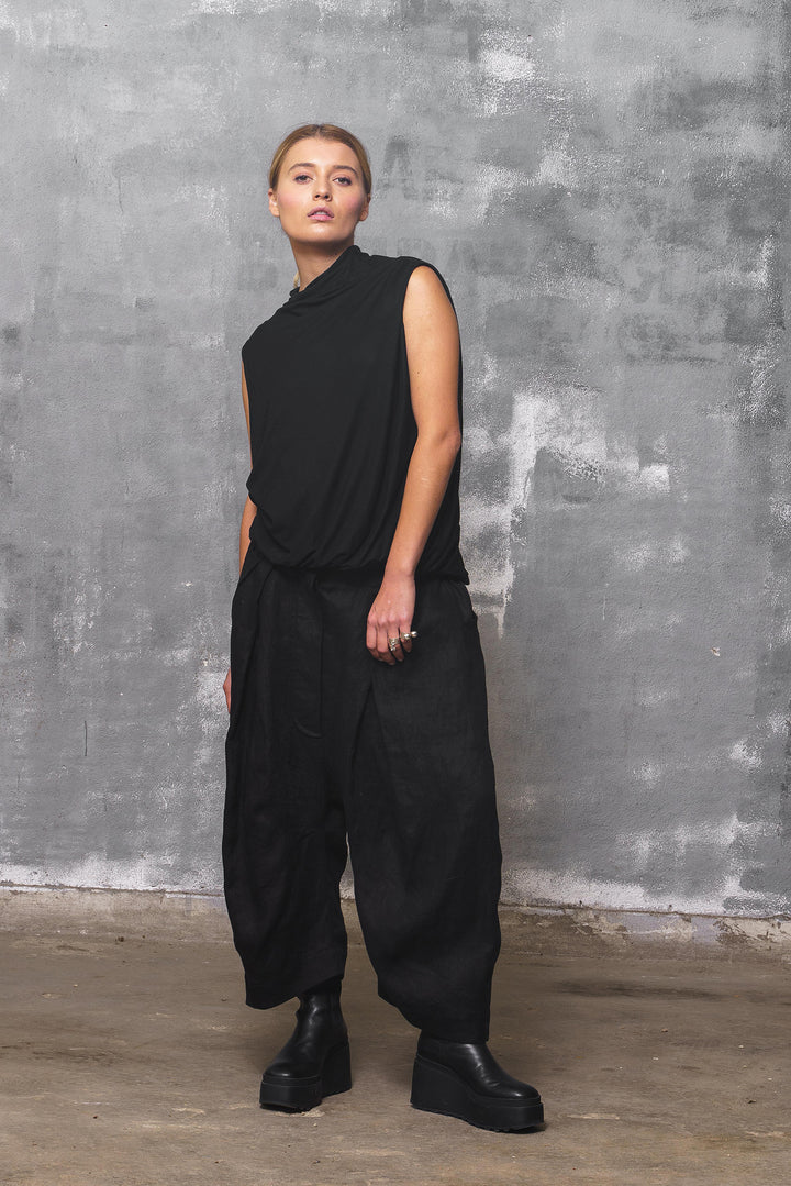 Black Linen Baggy Pants