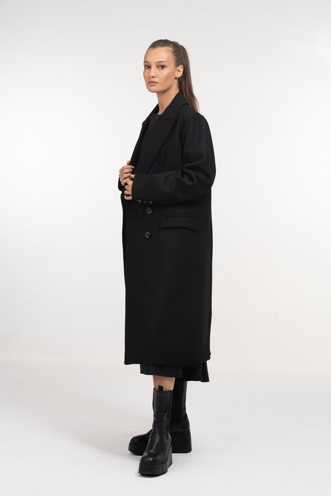 Long Winter Double Breasted Wool Coat for Women