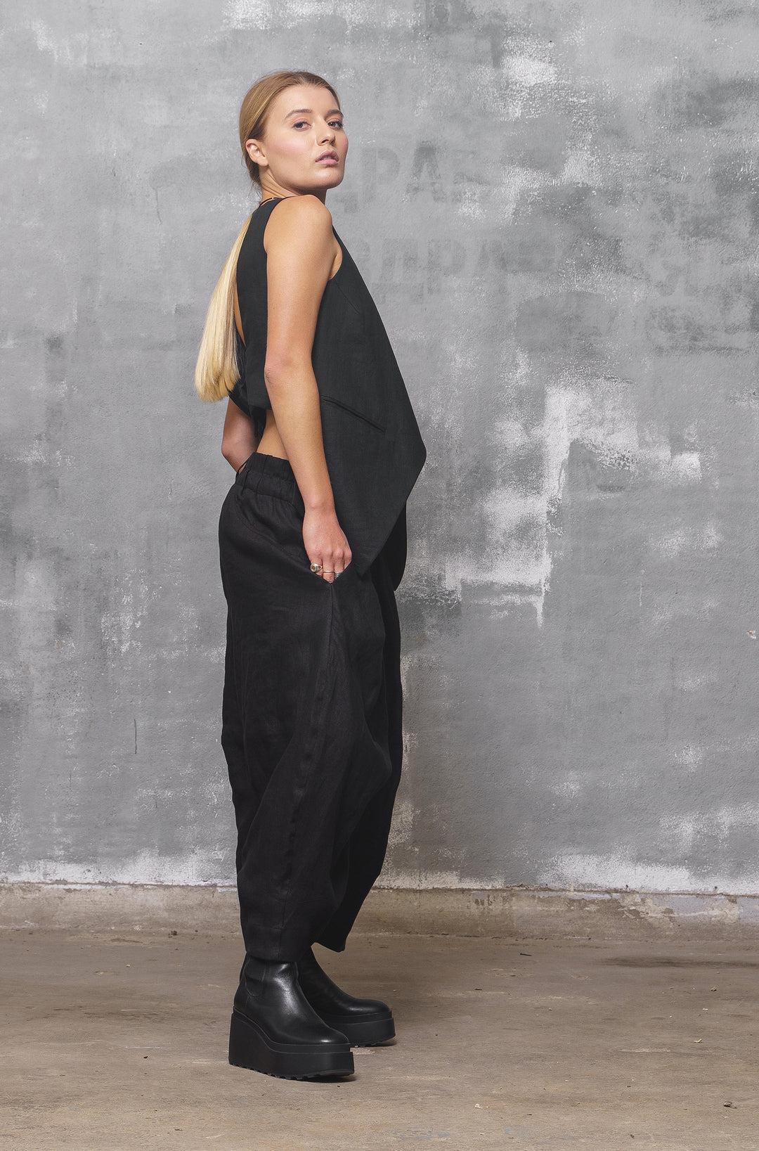 Black Linen Baggy Pants