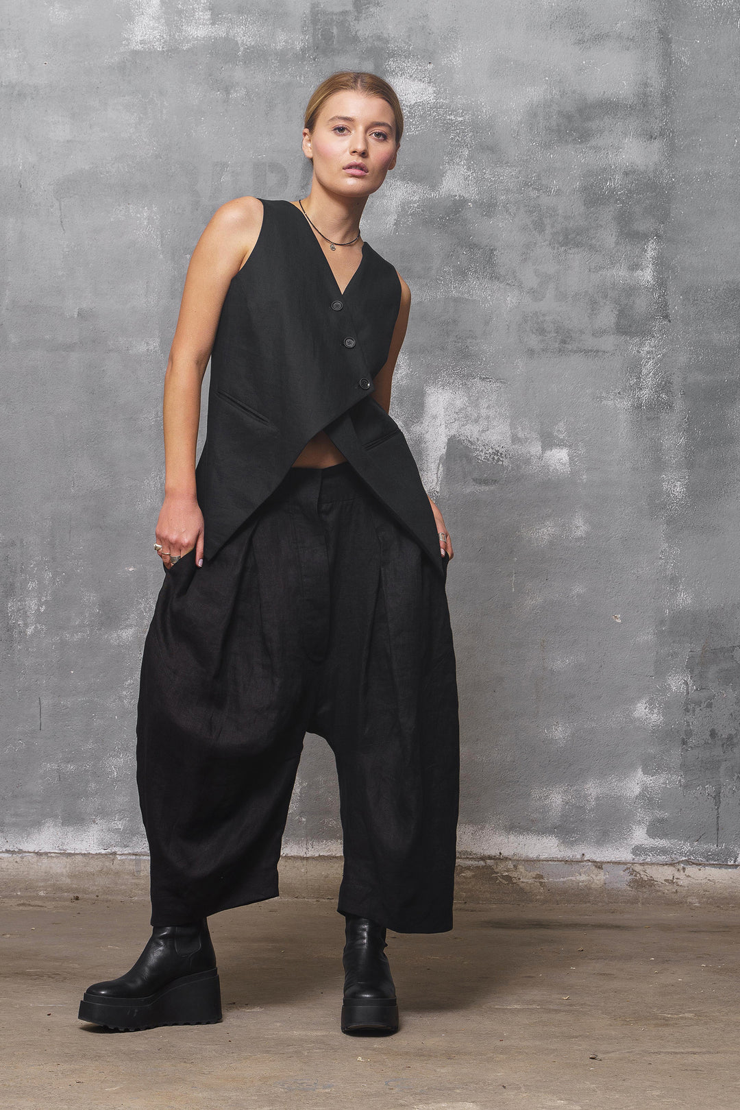 Black Linen Baggy Pants