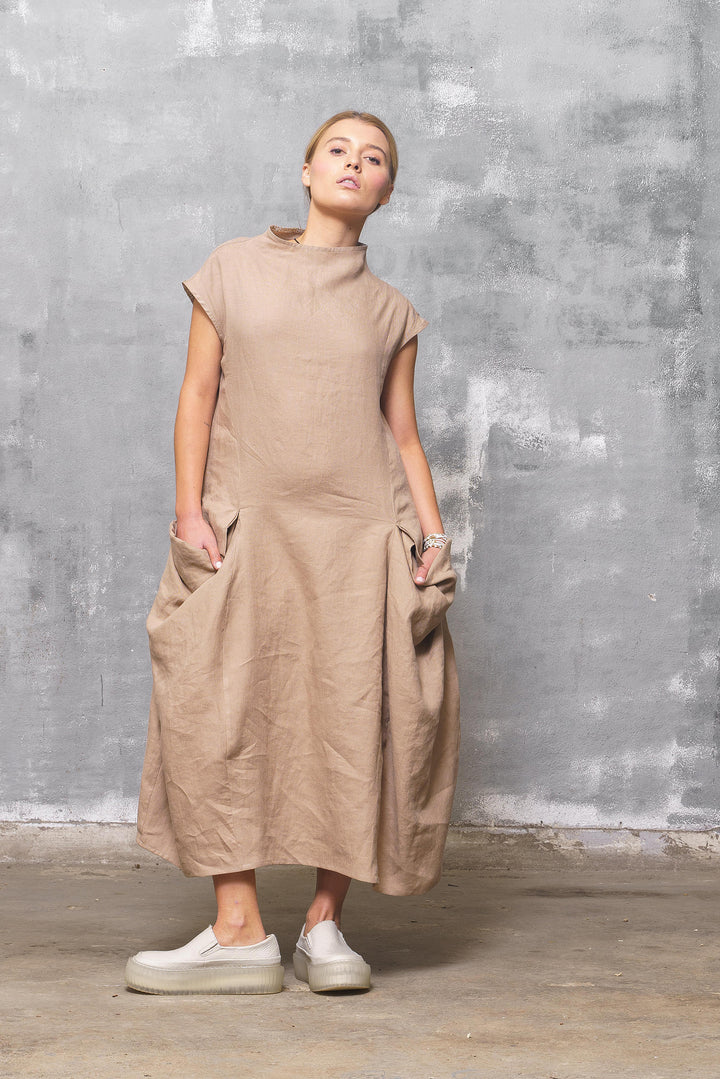 Long Linen Summer Kaftan Dress with Pockets