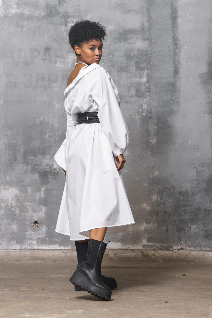 White Boho Shirt Dress with Belt