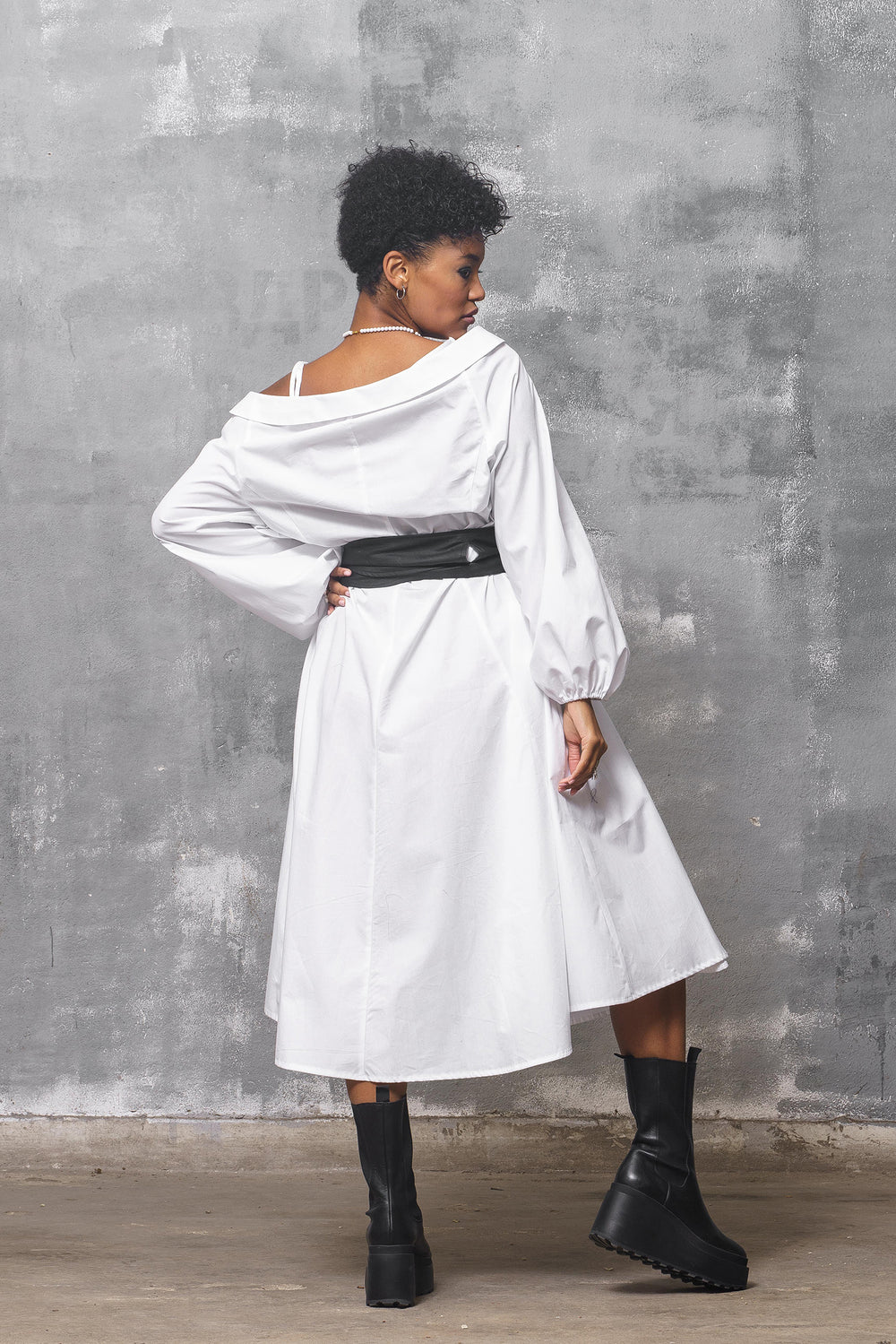 White Boho Shirt Dress with Belt