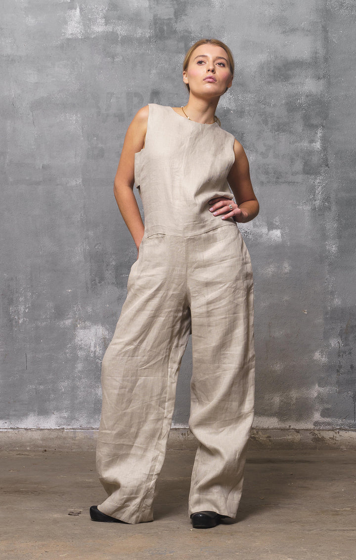 Black Linen Jumpsuit with Belt