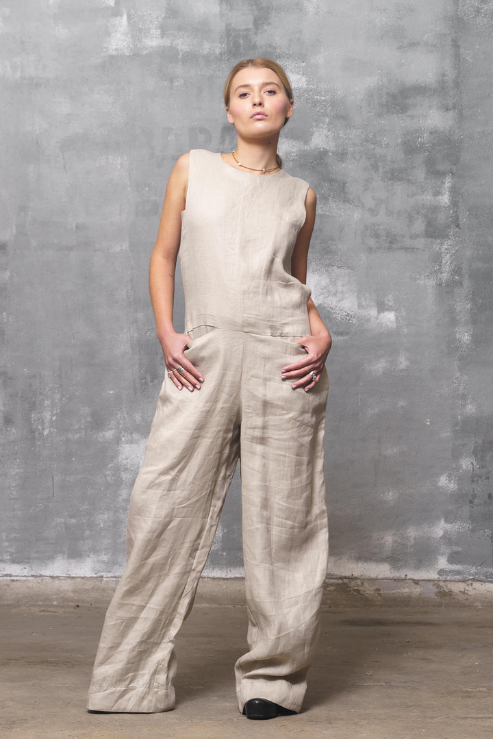 Black Linen Jumpsuit with Belt