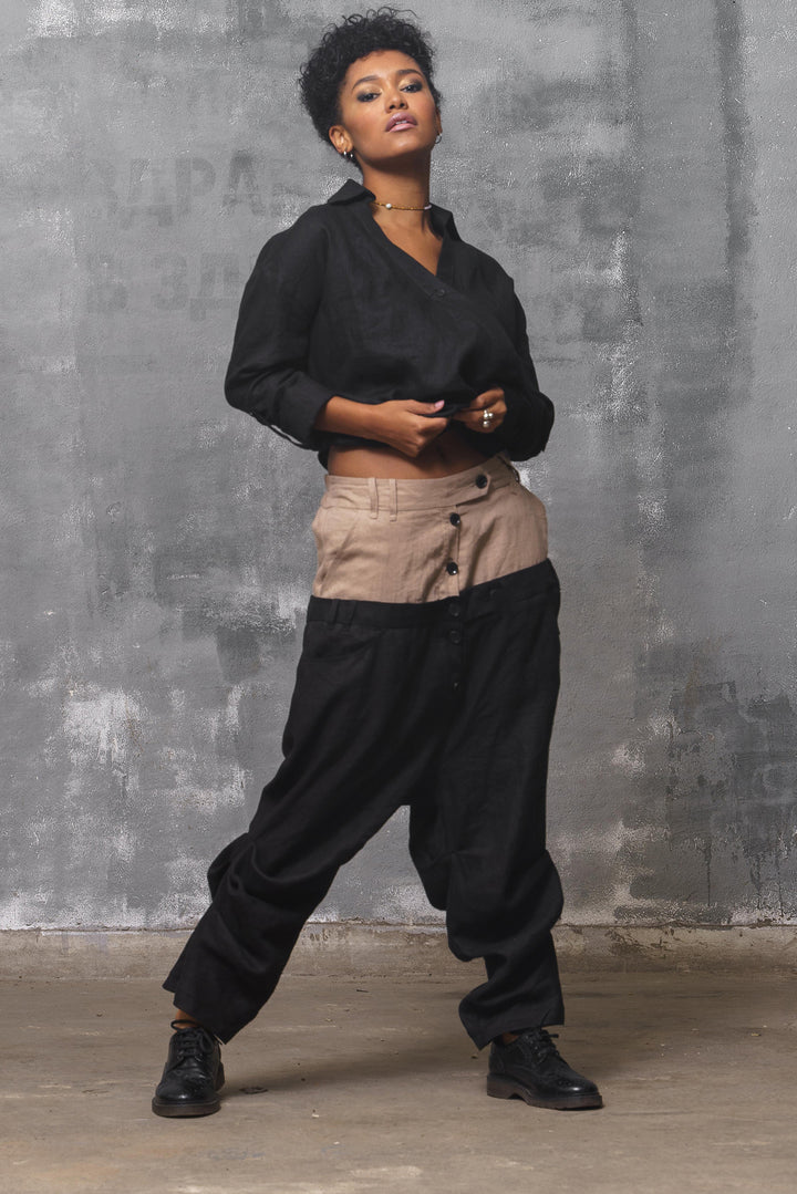 Double Waist Linen Boho Harem Pants