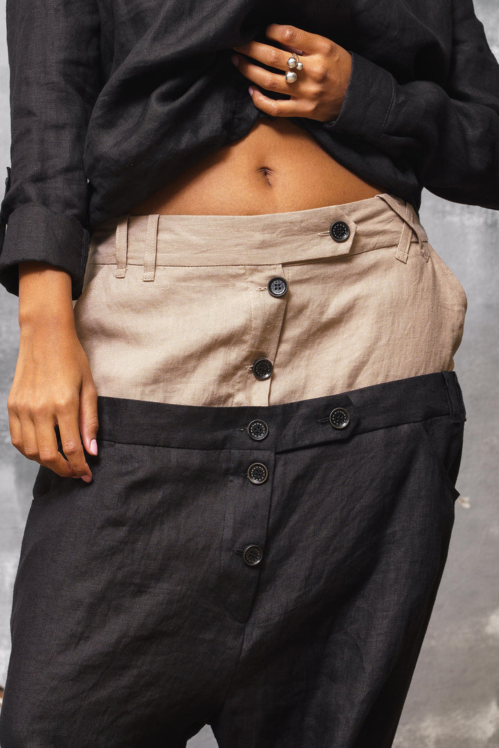 Double Waist Linen Boho Harem Pants