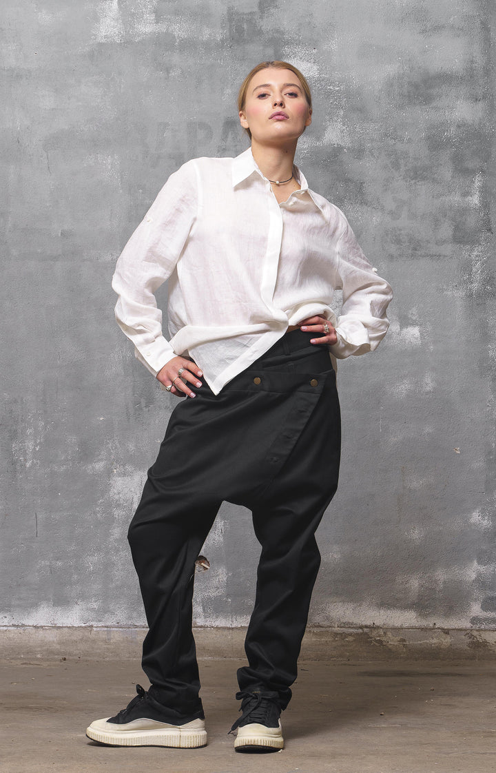 Avant Garde Asymmetrical White Linen Shirt for Women