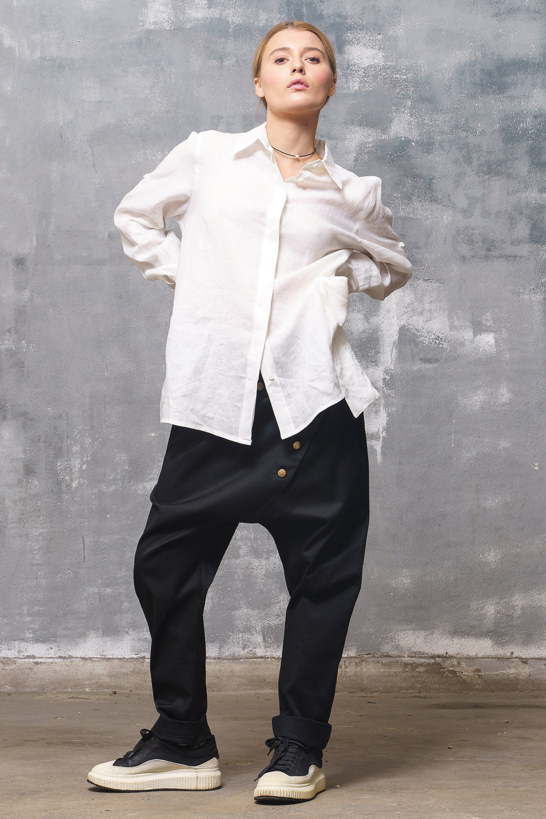 Avant Garde Asymmetrical White Linen Shirt for Women