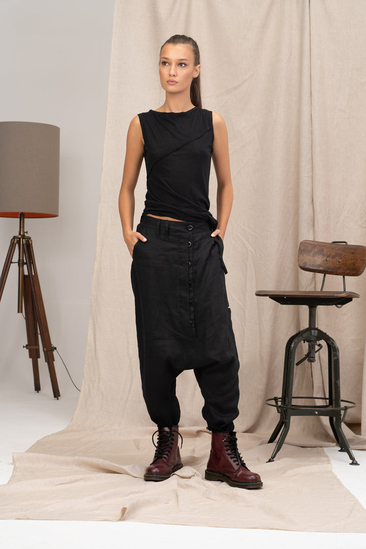 Extravagant Drop Crotch Linen Pants for Women