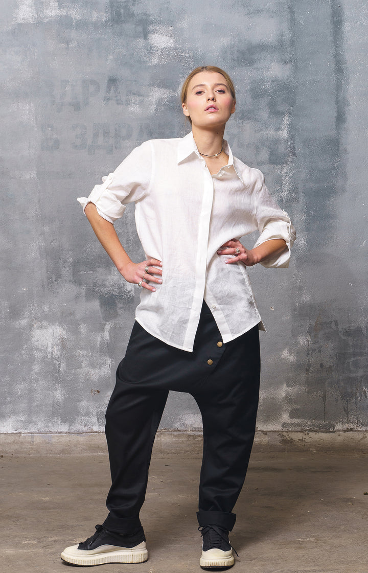 Avant Garde Asymmetrical White Linen Shirt for Women