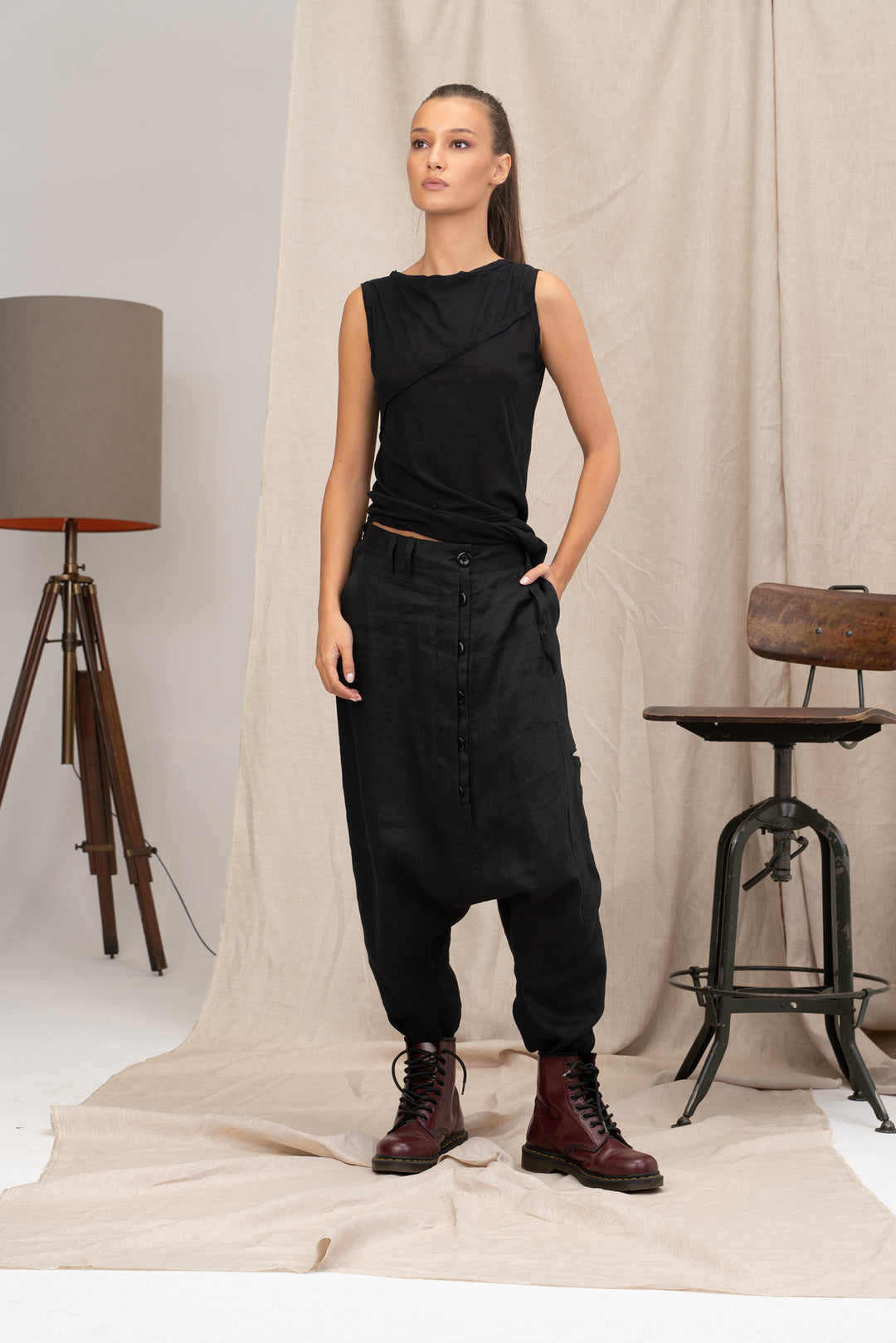 Extravagant Drop Crotch Linen Pants for Women