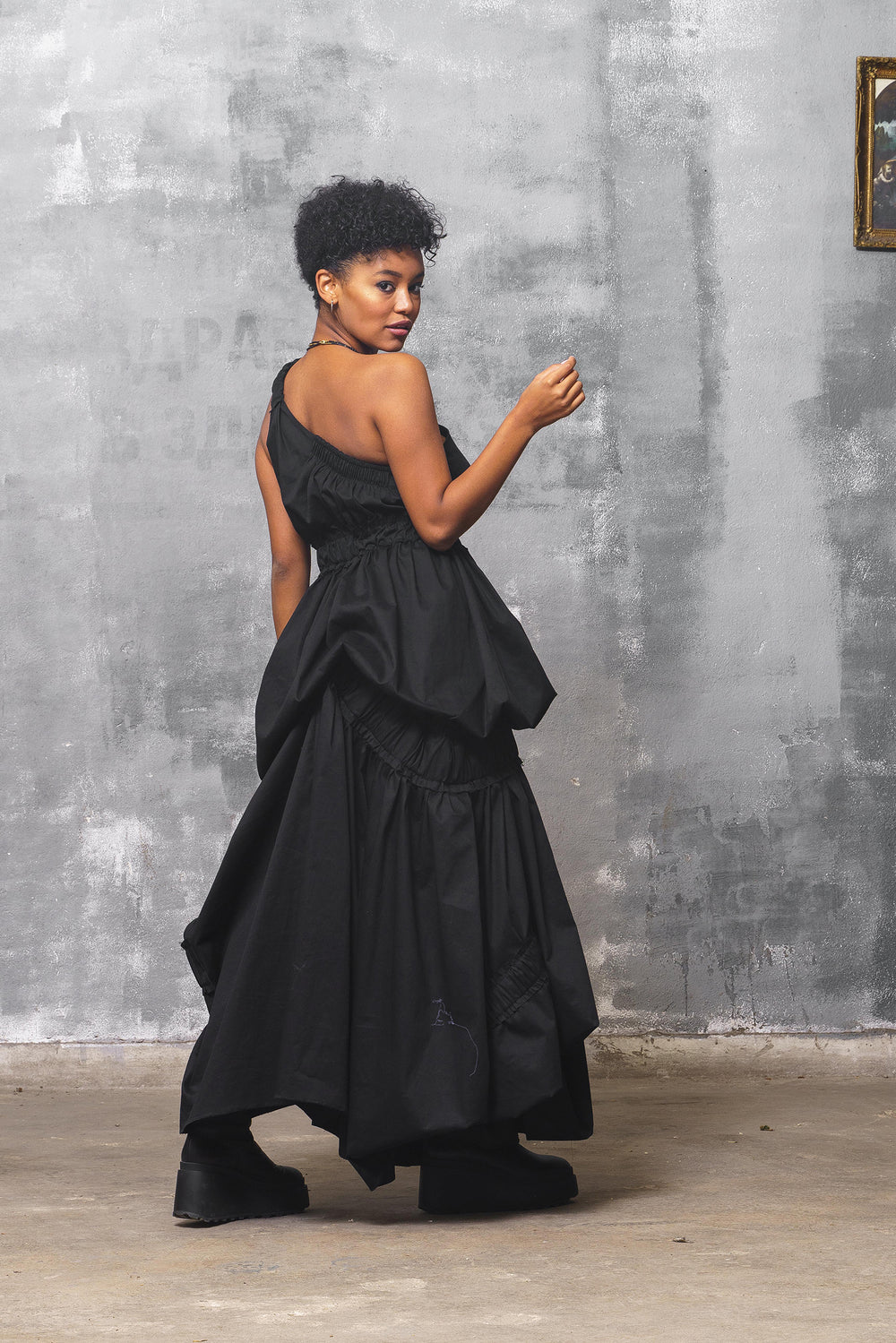 One Shoulder Black Avant Garde Dress