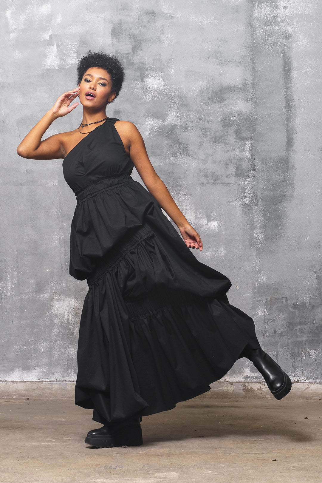 One Shoulder Black Avant Garde Dress XXL / Black One Shoulder Black Avant Garde Dress XXL / Black