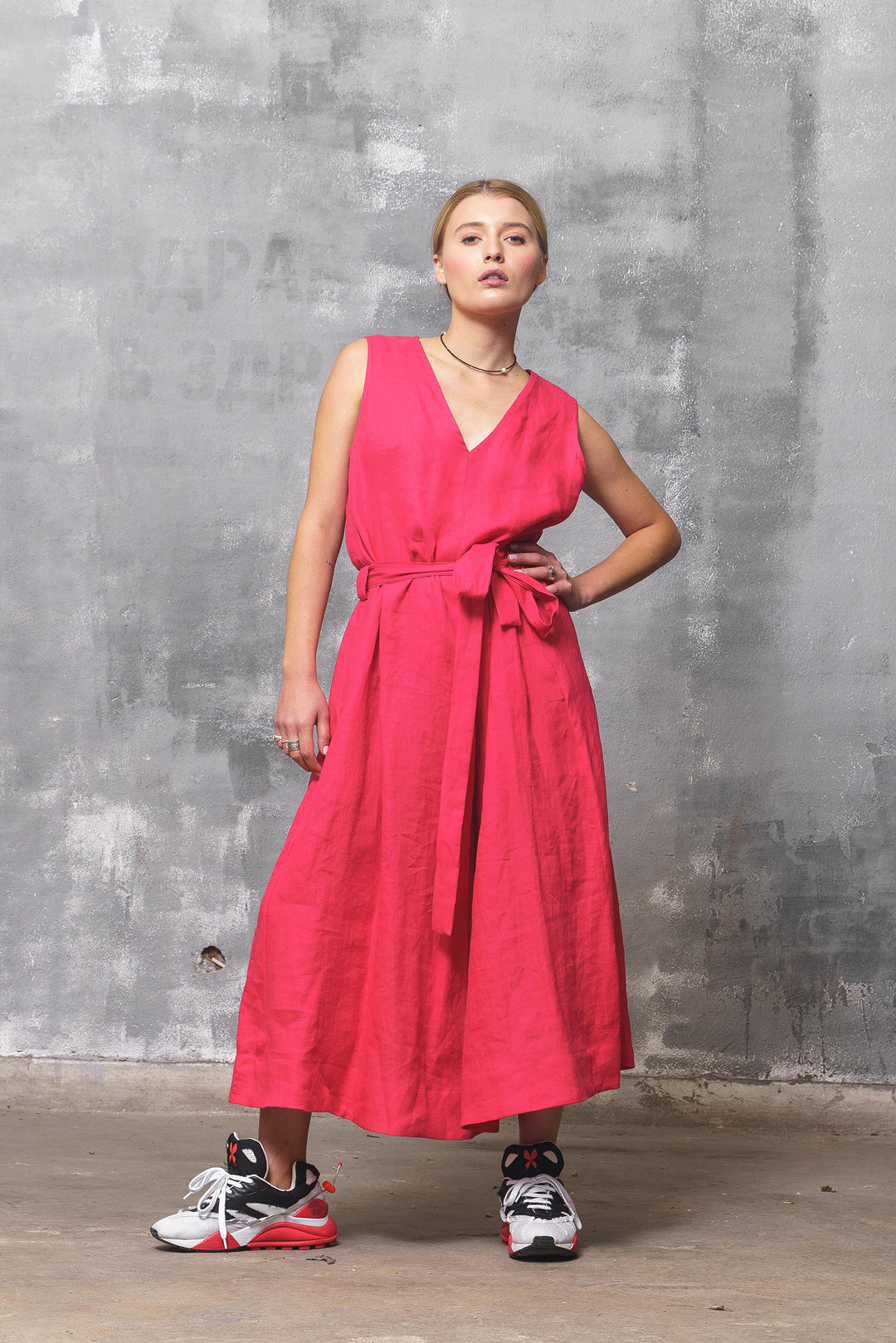 Raspberry Red Linen Jumpsuit