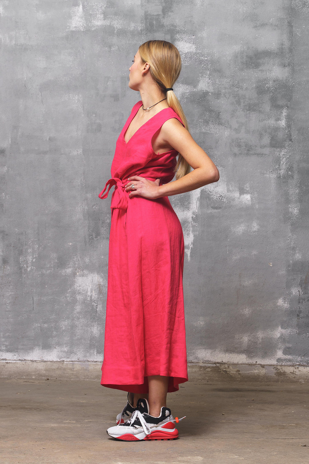 Raspberry Red Linen Jumpsuit