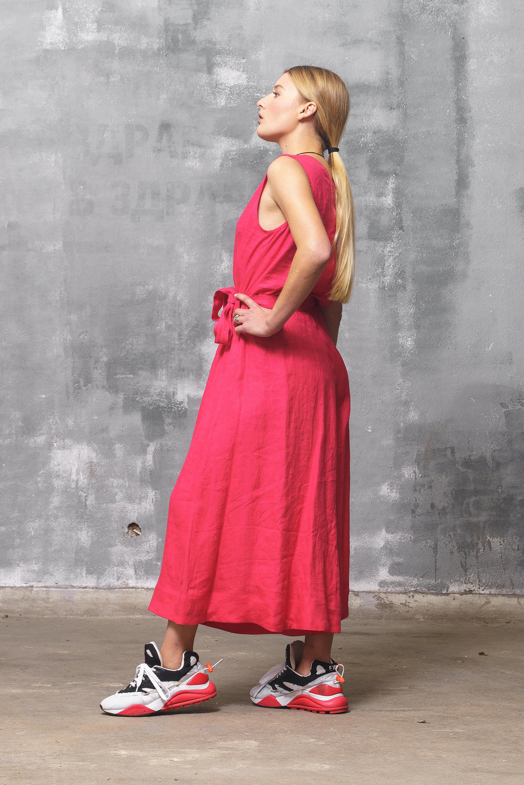 Raspberry Red Linen Jumpsuit