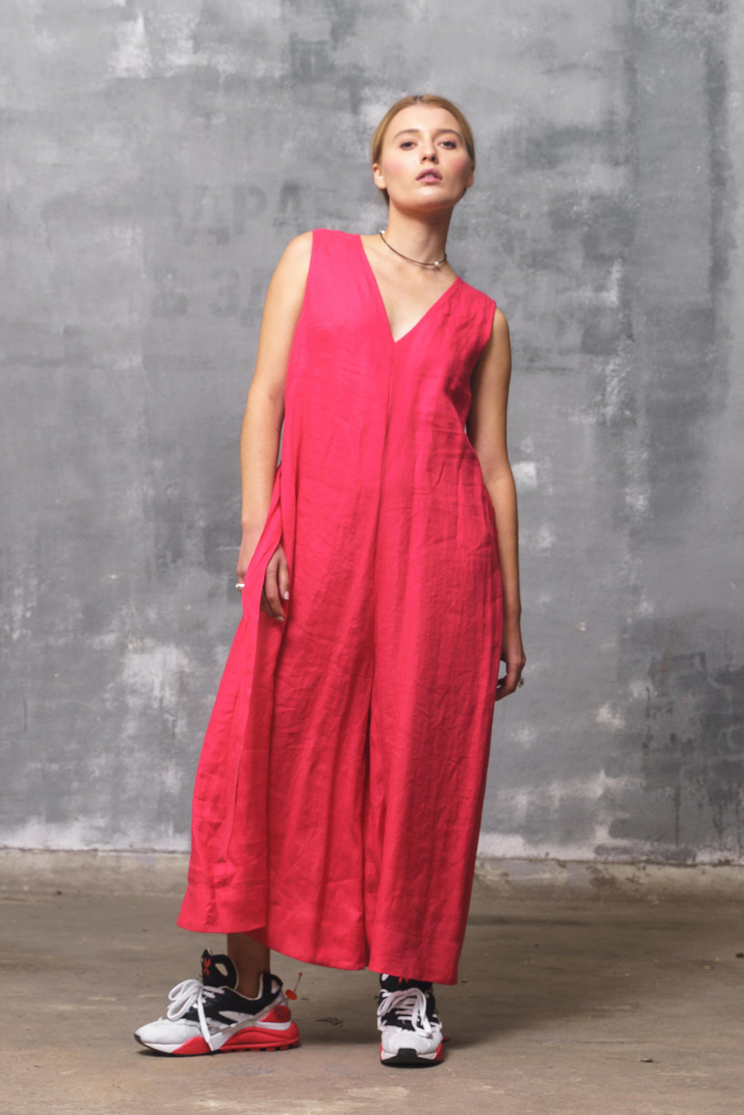 Raspberry Red Linen Jumpsuit