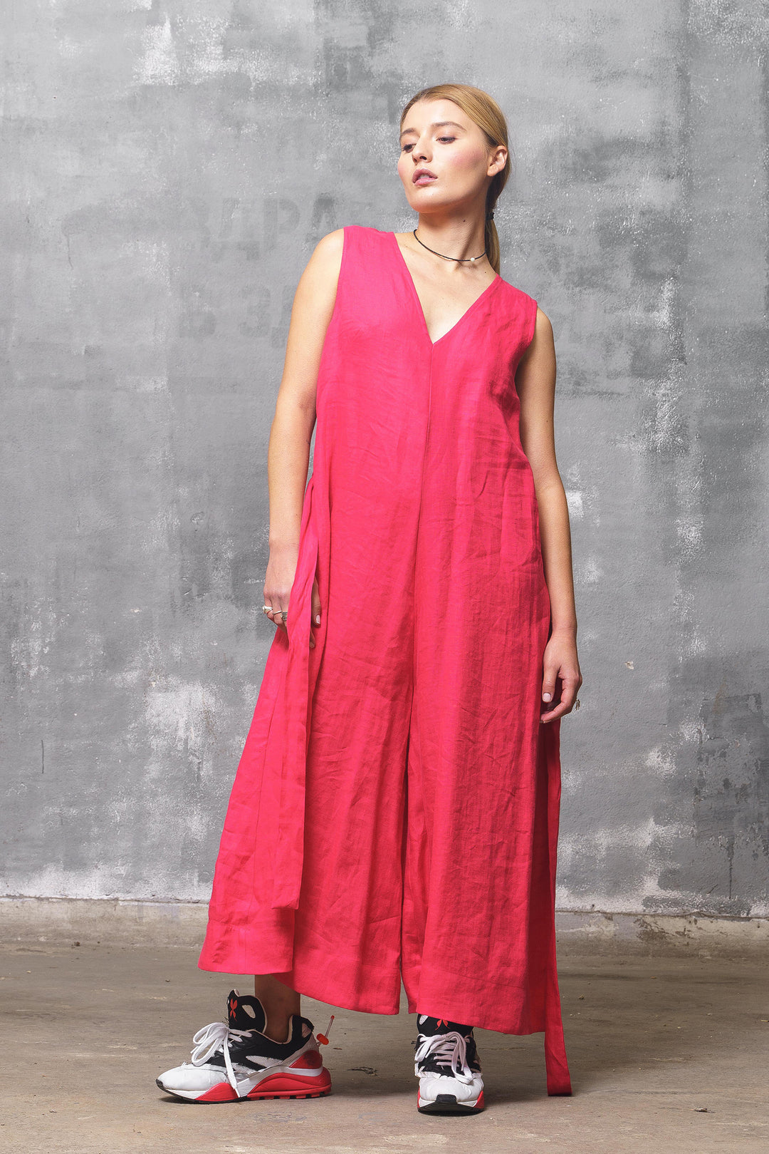 Raspberry Red Linen Jumpsuit