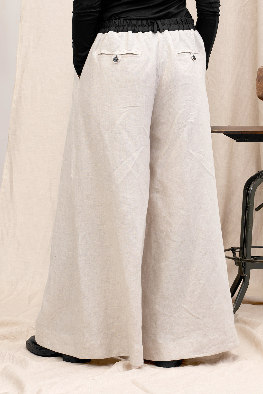 Soft Beige Wide Leg Linen Palazzo Pants