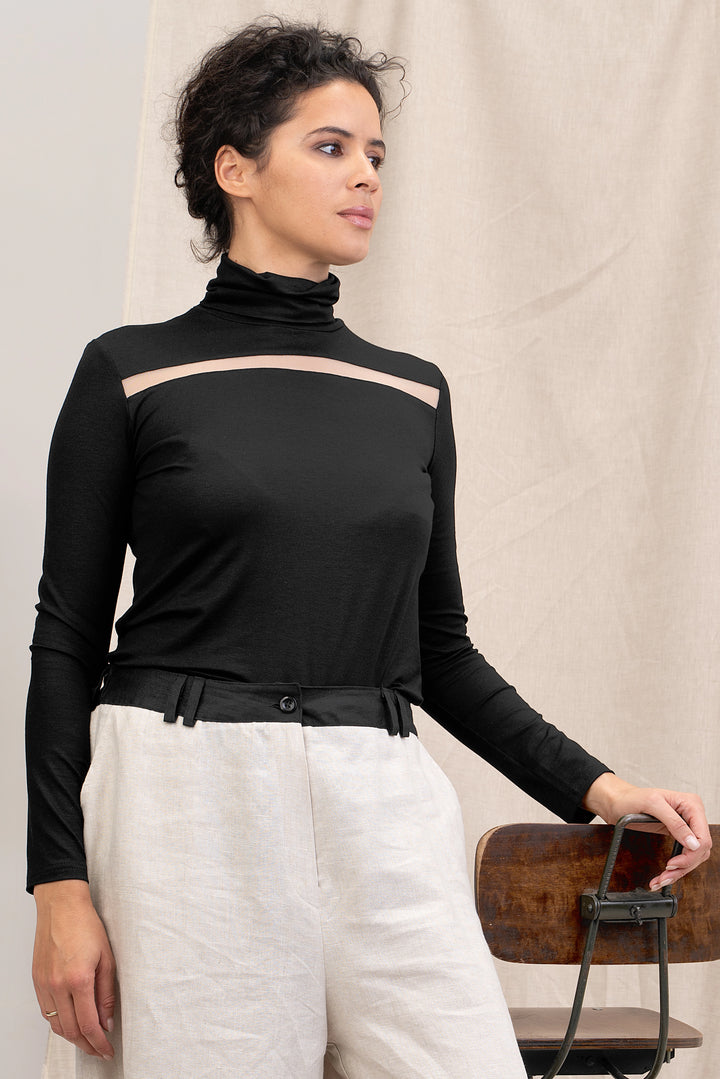 Black Turtleneck Viscose Women's Blouse