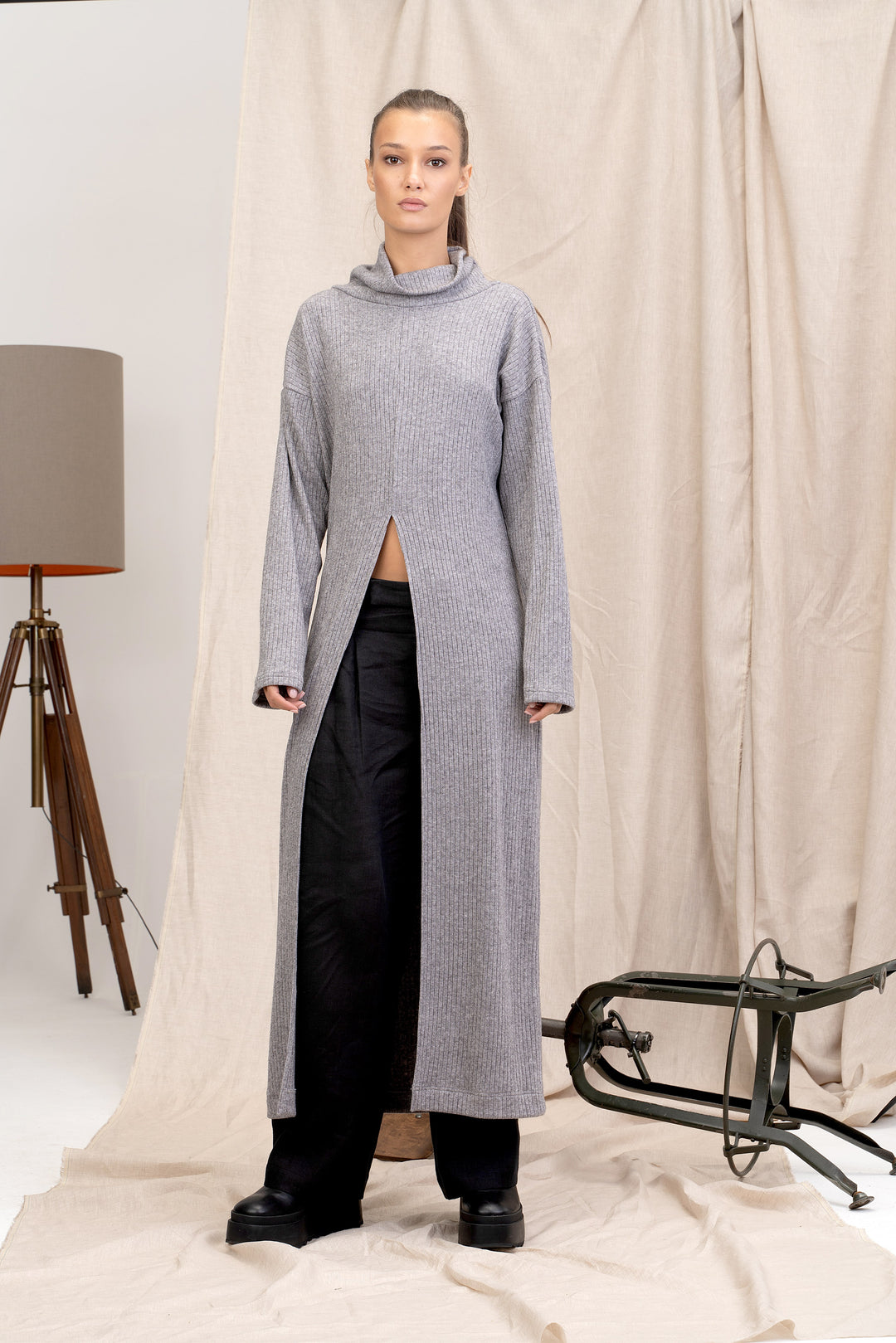 Soft Knit Winter Maxi Dress with Front Slit