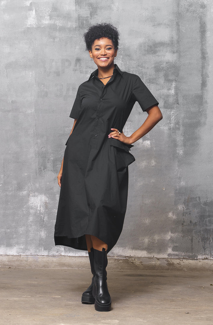 Black Midi Cotton Shirt Dress