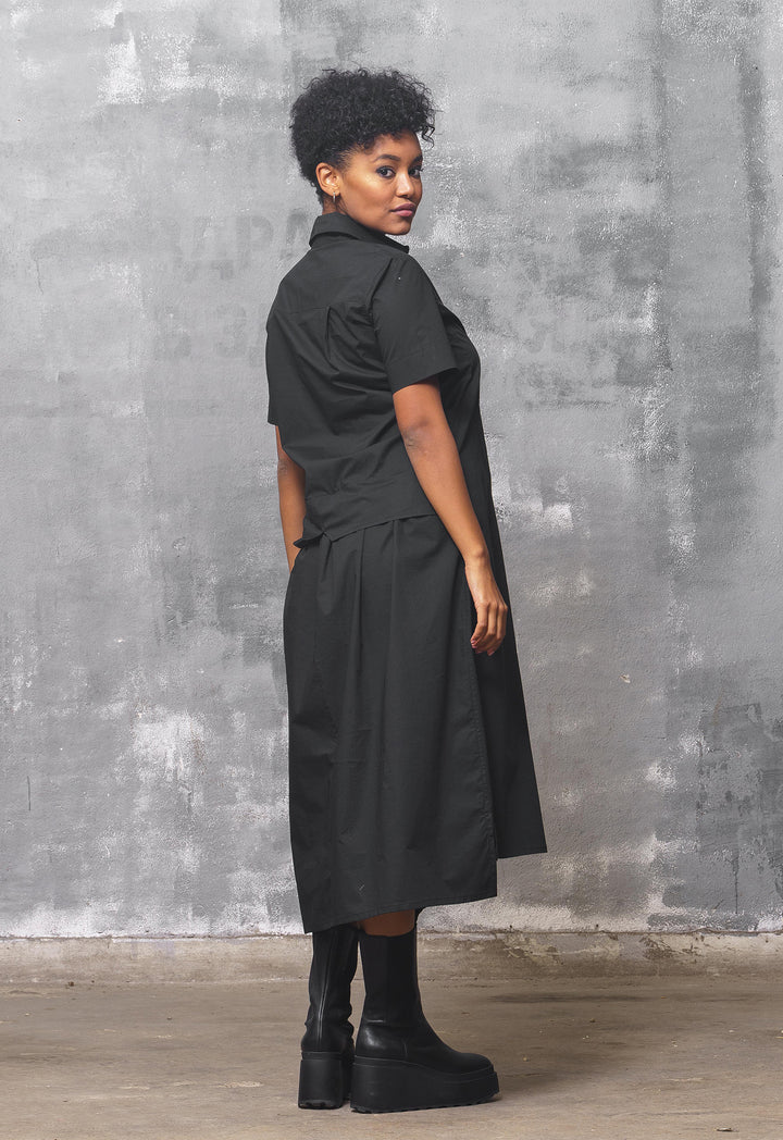 Black Midi Cotton Shirt Dress