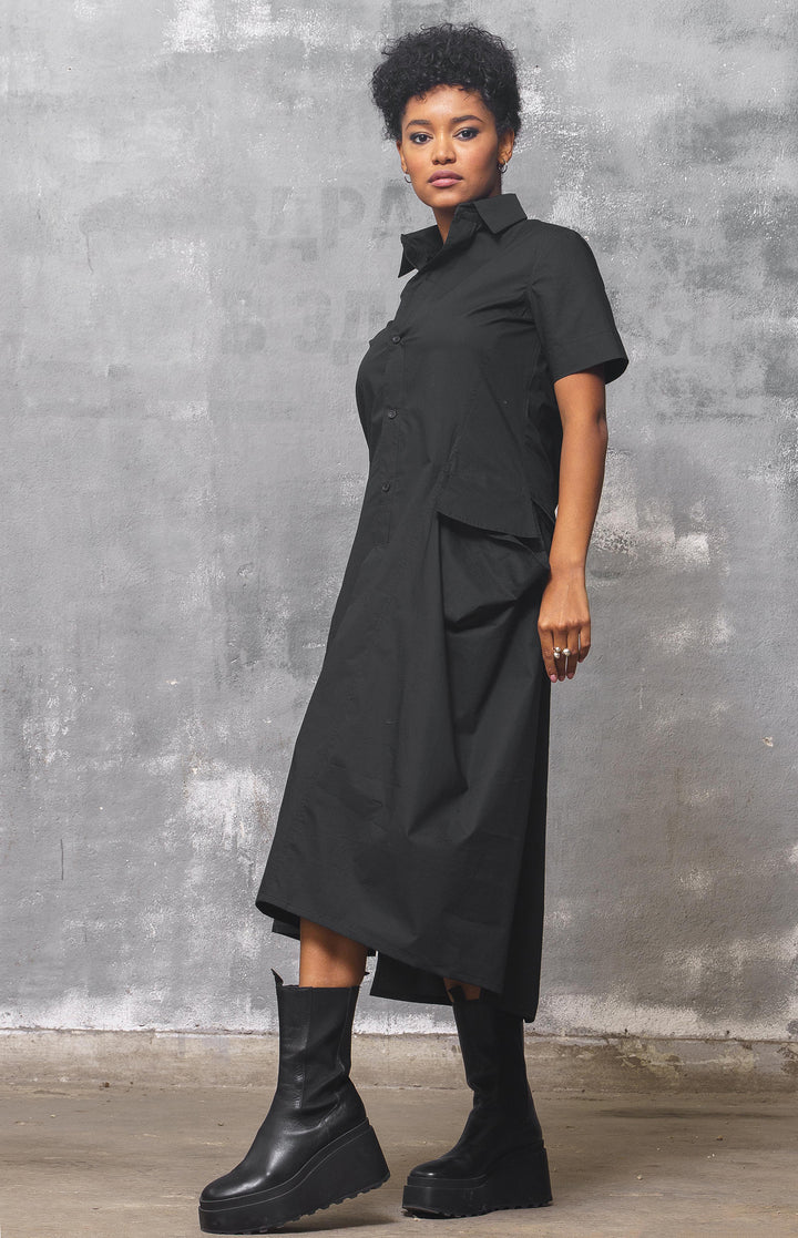 Black Midi Cotton Shirt Dress