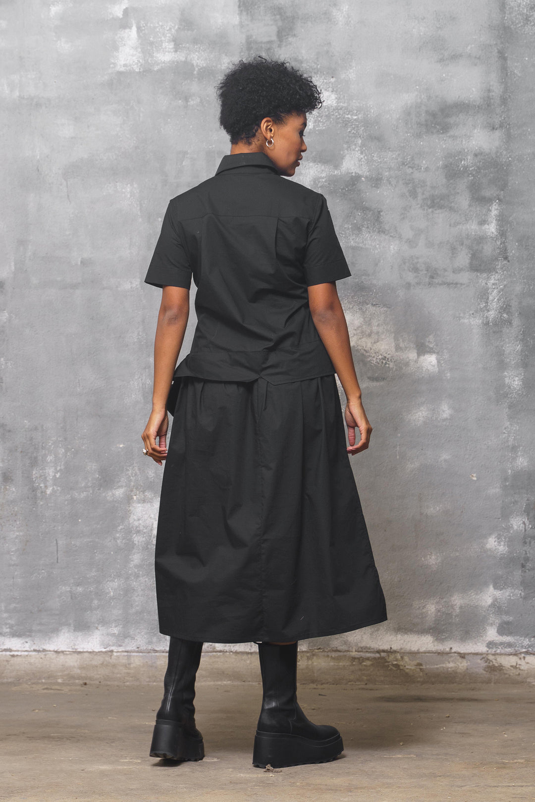 Black Midi Cotton Shirt Dress