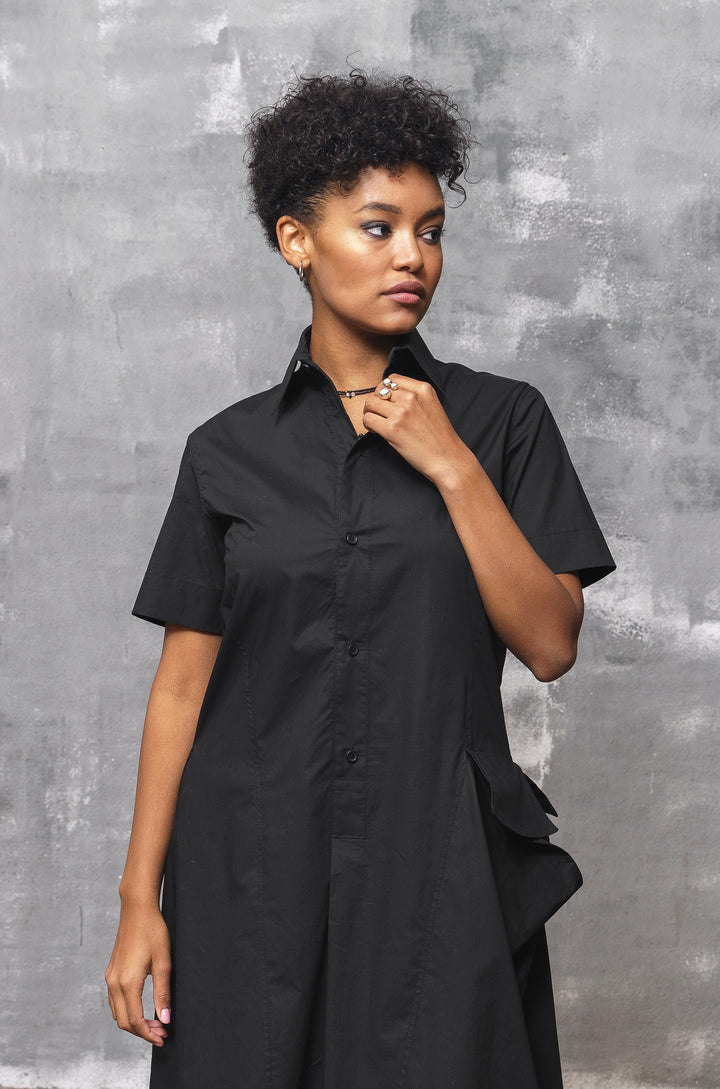 Black Midi Cotton Shirt Dress