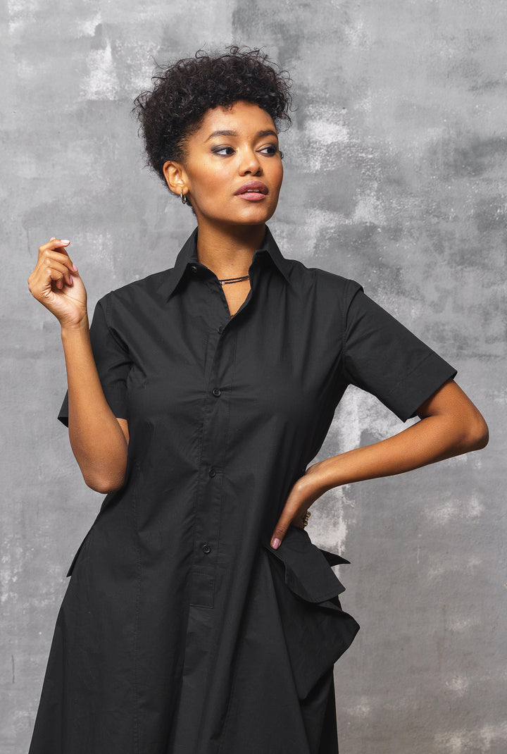 Black Midi Cotton Shirt Dress