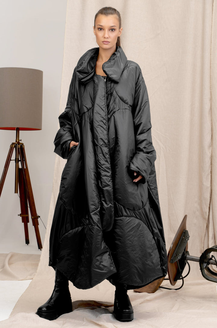 Longline Avant Garde Black Quilted Women's Coat