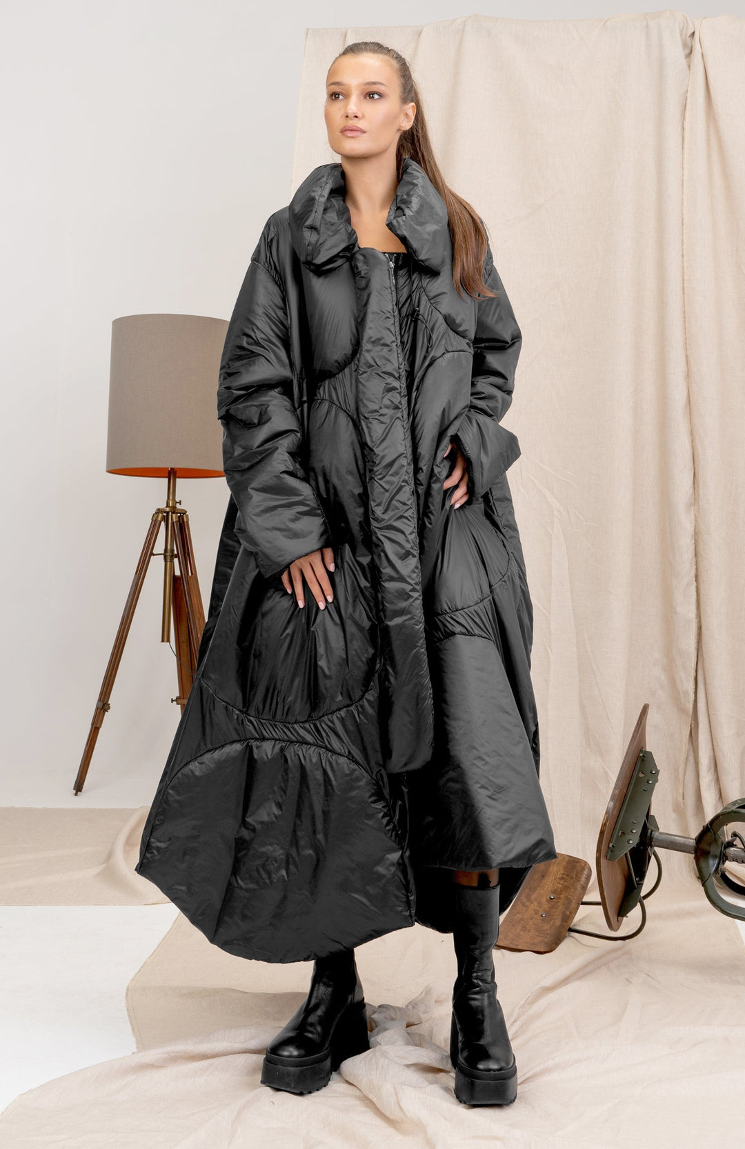 Longline Avant Garde Black Quilted Women's Coat